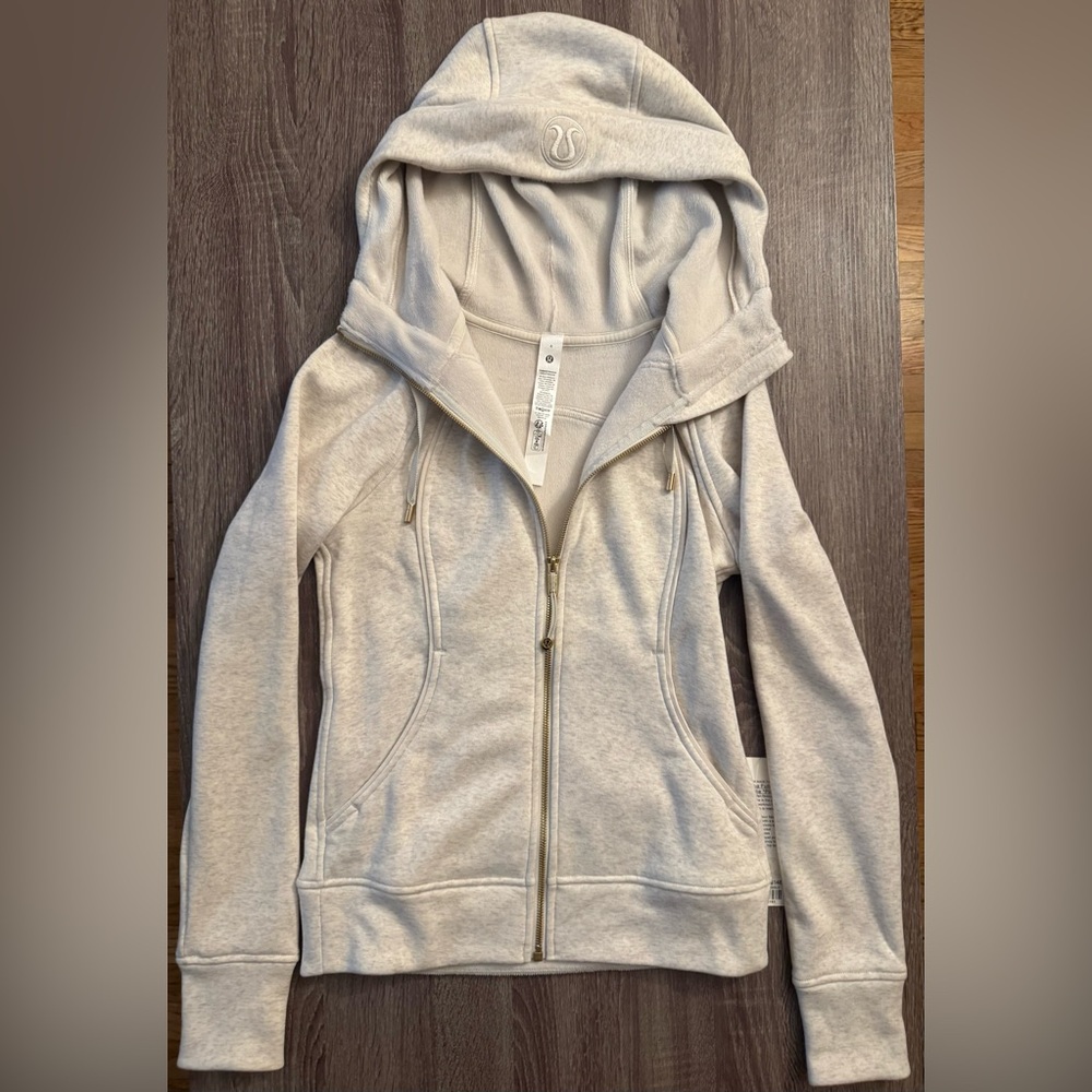 Lululemon Scuba full zip hoodie plush. Heathered Bone with gold zipper. Size 4. - Picture 2 of 16